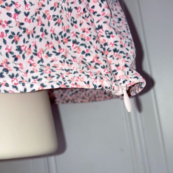LEVIS San Francisco Pink Ditsy Floral Ruffle Crop Top Flutter Sleeve Large - Picture 6 of 11